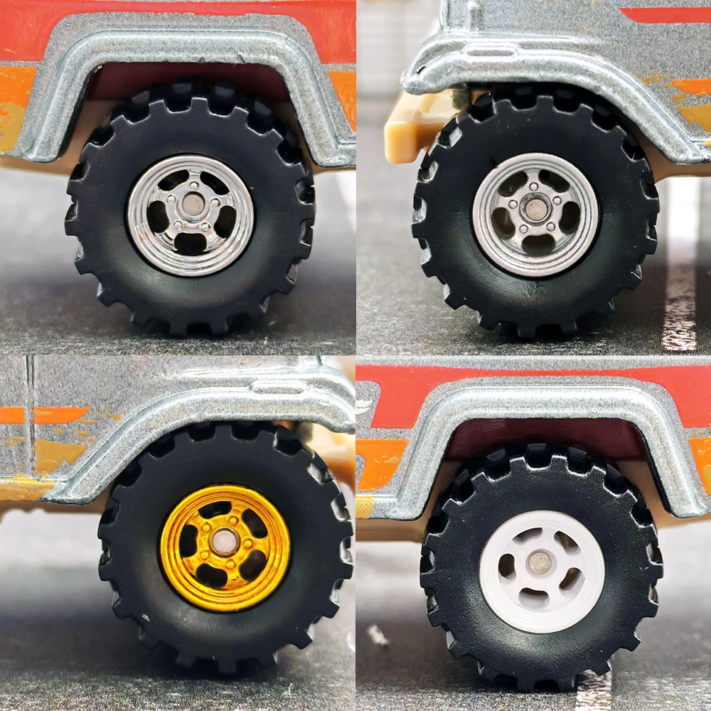 KicarMod 1/64 Off-Road Wheels (1set) for 1:64 Monster Truck Model Car D:0.57In Rubber Tires Set for Hot Wheels Vehicle Toys