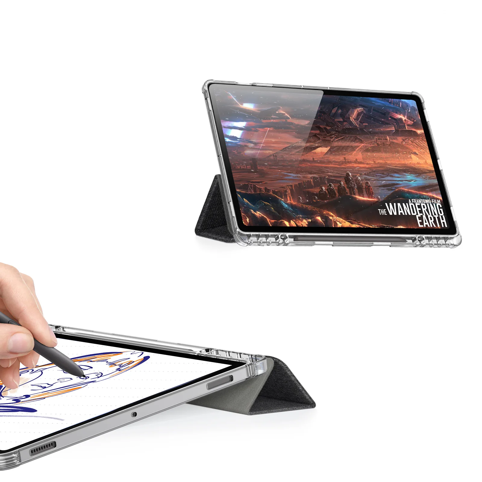 DUX DUCIS Senior PU-Leder transparente Rückseite für Samsung Tab S10 plus stoßfester Stiftschlitz Trifold-Ständer schützen Abdeckung