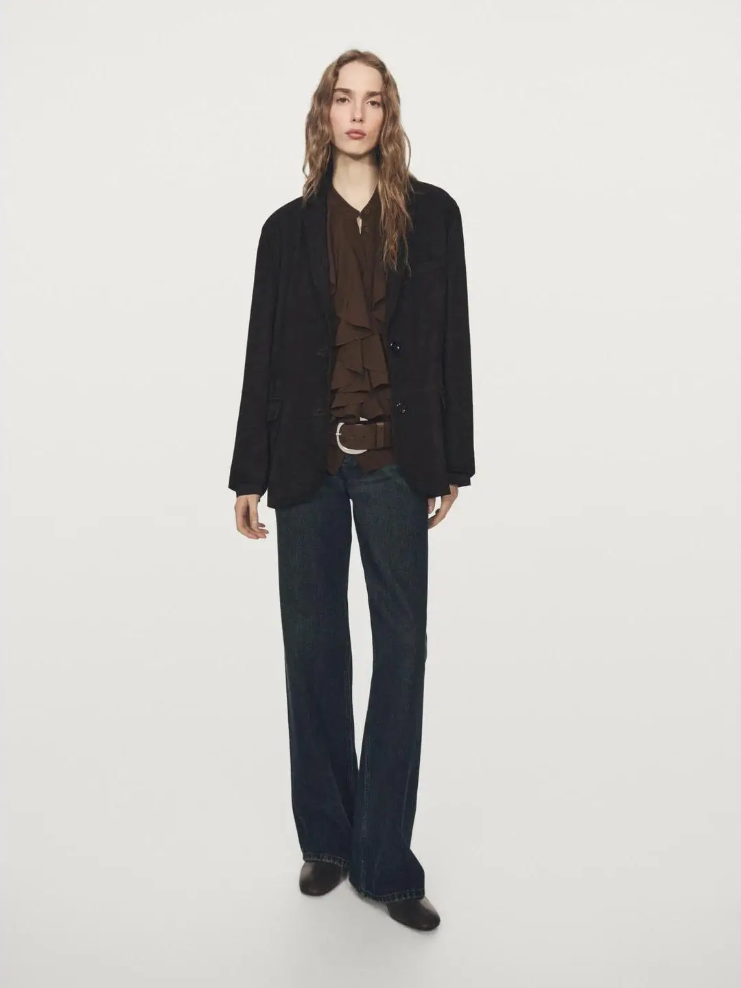 Ele Long Sve irt Commute Sle Collezione invernale Colletto con orlo drappeggiato Faion da donna Misto lino confortevole e traspirante