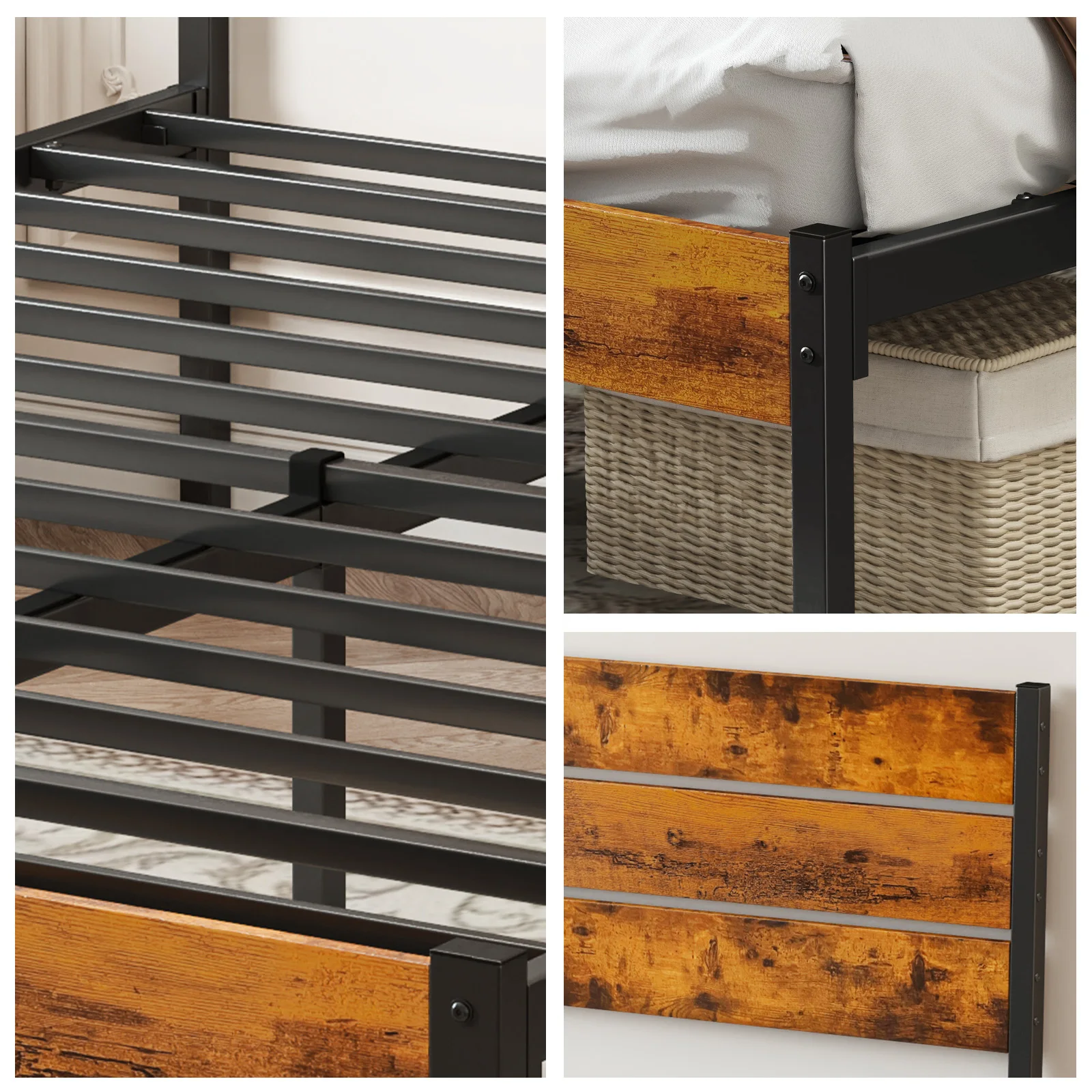 #￥forJHK Queen Size Metal Platform Bed Frame with Headboard and Footboard with 800LBS SturdyWoodenSlatsSupport For Bed Room Home