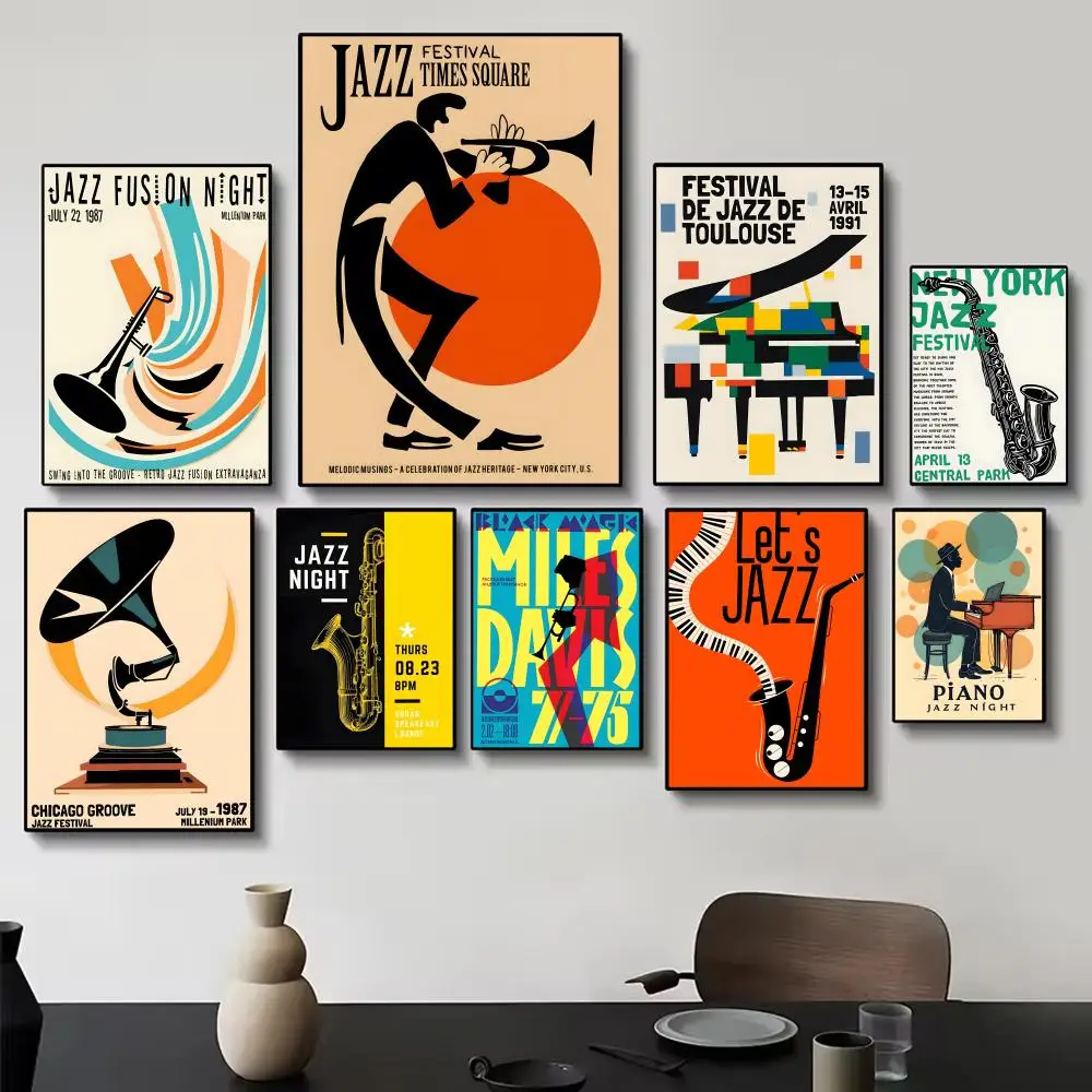 Affiche vintage amusante Festival de musique jazz Suisse Peinture murale Art mural pour salon Cadeaux de décoration murale