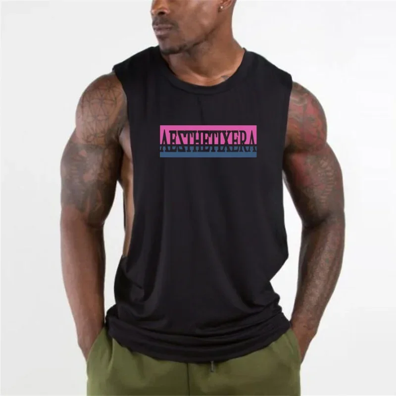 Gym Casual Mens Running Tank Top Muscle Sleeveless Sporting Workout Clothing Cool Singlets Printed Fashion Fitness Vest