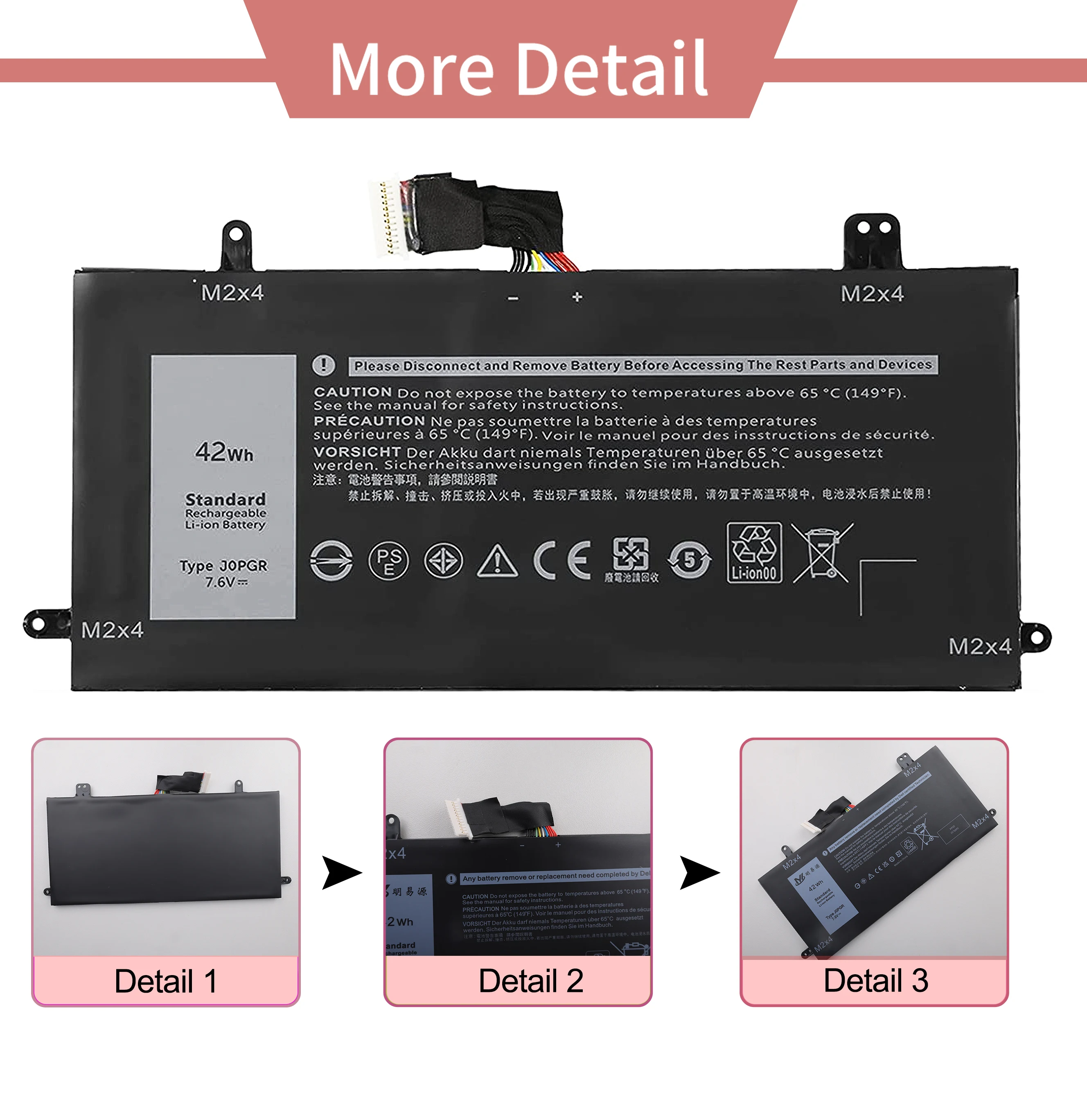 Neue und Ersatz-Laptop-Batterien für Dell Latitude 12 7,6 Laptop-Akku für Dell J0Pgr Jopgr V 42wh