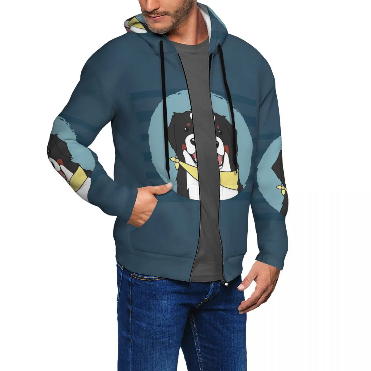 Friendly Bernese Mountain Dog Animal Zipper Hoodie Harajuku Pullover Autumn Winter Men Women Sweatshirts Long Sleeve Tops