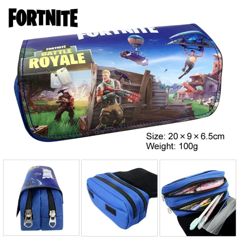 Estuche de lápices Fortnite, estuche de lápices Kawaii de lona de Anime, estuche de bolígrafo de juego de papelería, estuche de lápices escolar de doble capa de dibujos animados bonitos, regalo