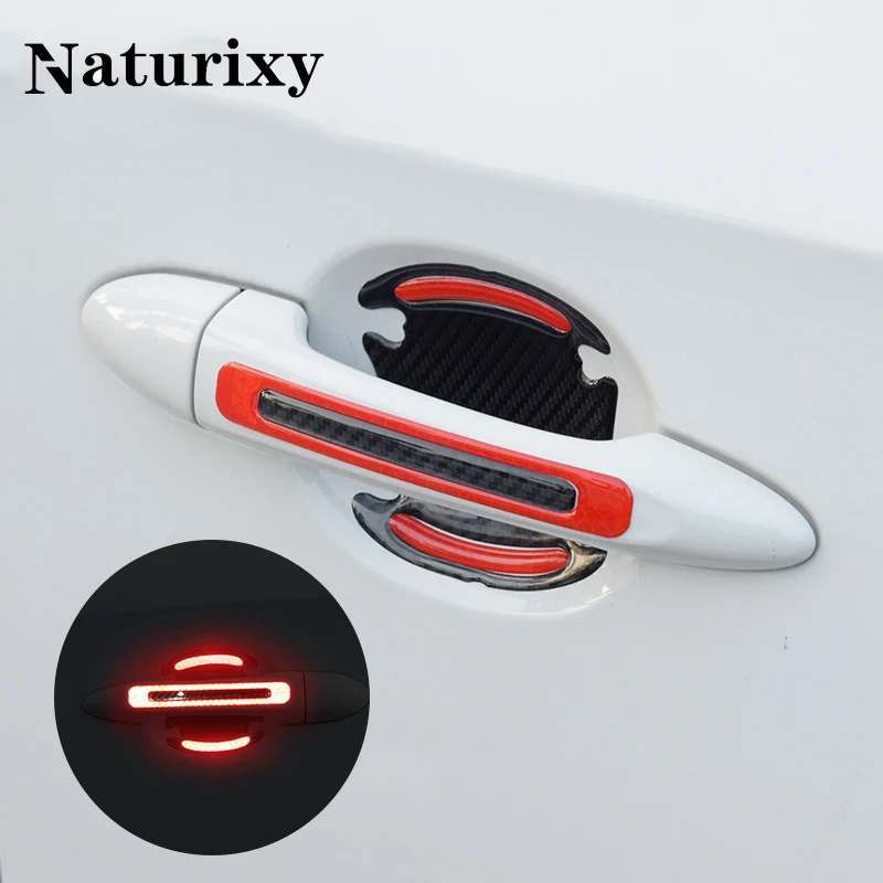 

Car Door Handle Bowl Protective Car Reflective Sticker Warning Strips Stickers 3D Carbon Fiber Decals Car Exterior Accessories