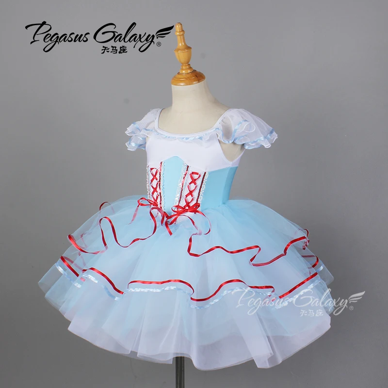 فستان رقص الباليه توتو فستان فتاة كعكة الشاش الأزرق فستان الأطفال الكبار مرحلة الأداء زي النساء الفتيات يظهر ملابس الرقص