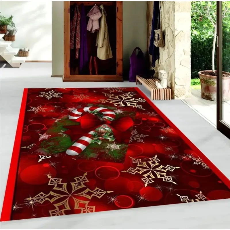 

Christmas Carpet Red and White Snowflake Pattern Holiday Bottom for Living Room Bedroom Kitchen Floor Christmas Party Decoration