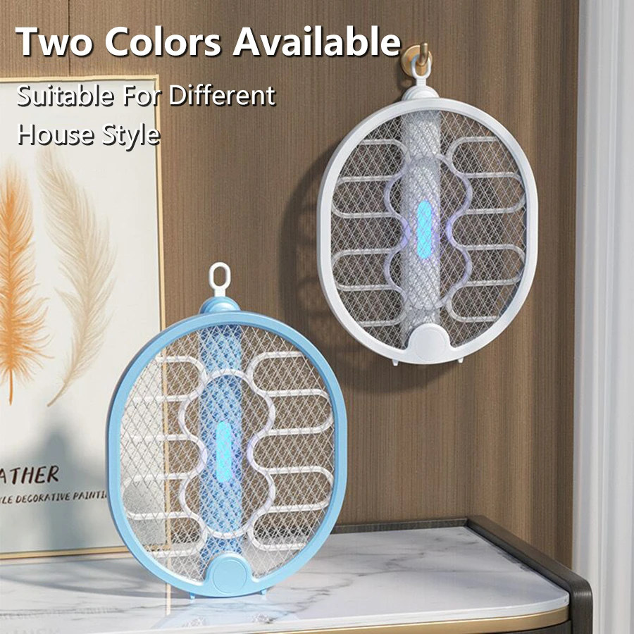 Electric Fly Swatter Racket 2 in 1 Smart Bug Zapper with USB Rechargeable Base Powerful Mosquitoes Trap Lamp Fly Killer