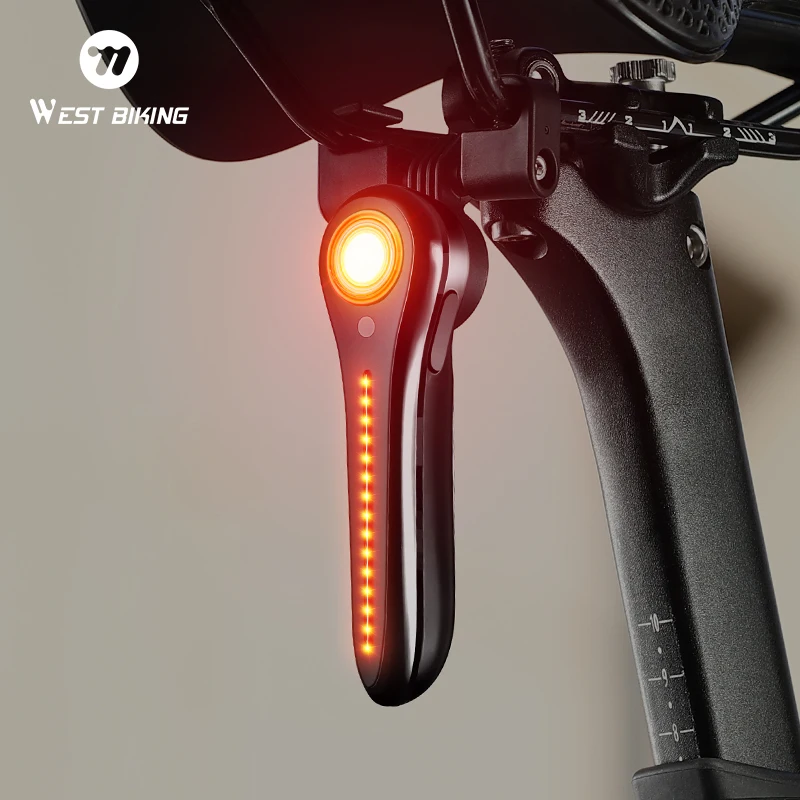 WEST BIKING Bicycle Rear Light Brake Sensor IPX6 Linear Flowing Flashing Taillights Intelligent Light Sensing Rechargeable LED