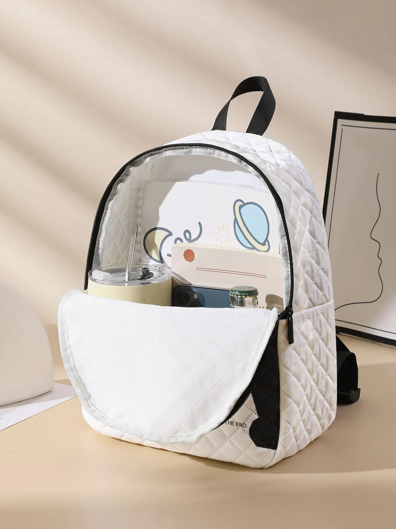 Black Cat Butterfly Print Quilted Compact Backpack, Suitable For Outdoor, Travel, Campus, Unisex For Men And Women Daily Use view 5