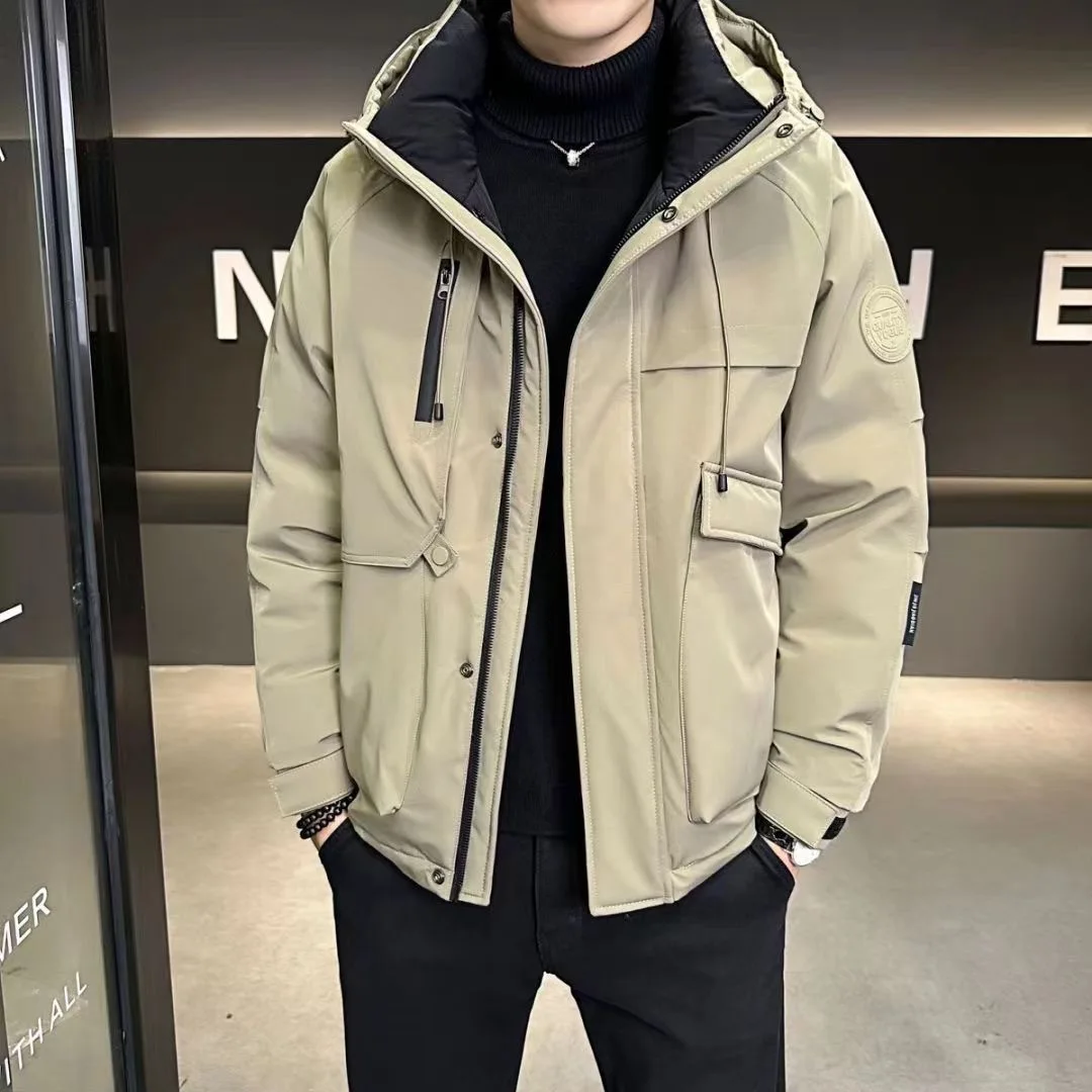 

Мужской пуховик, рабочая одежда, стильная модная утолщенная свободная теплая зимняя куртка с капюшоном на белом утином пуху, повседневная верхняя одежда пуховик JK-129