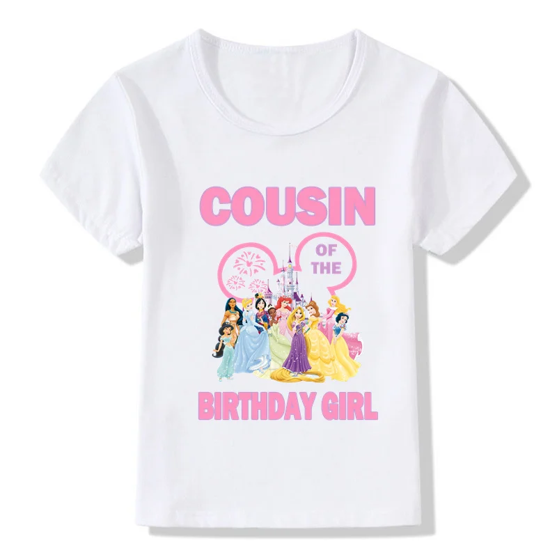 Disney Family Matching Outfits For Birthday Girl Princess Theme Kawaii Family Look Party T-shirt Kids Clothes Father Mother