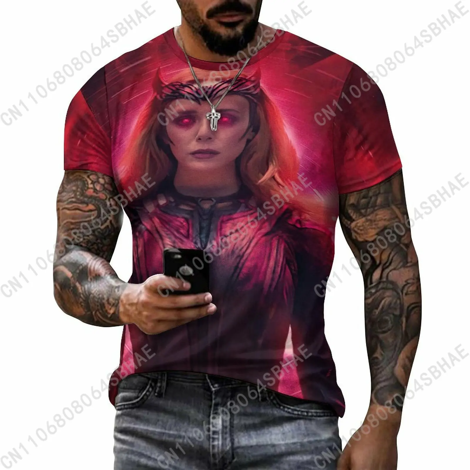 

Marvel Scarlet Witch Custom Pattern Men's Cotton T-Shirt Short Sleeve Tee Men Tops Personalized Tshirt Summer Cosplay