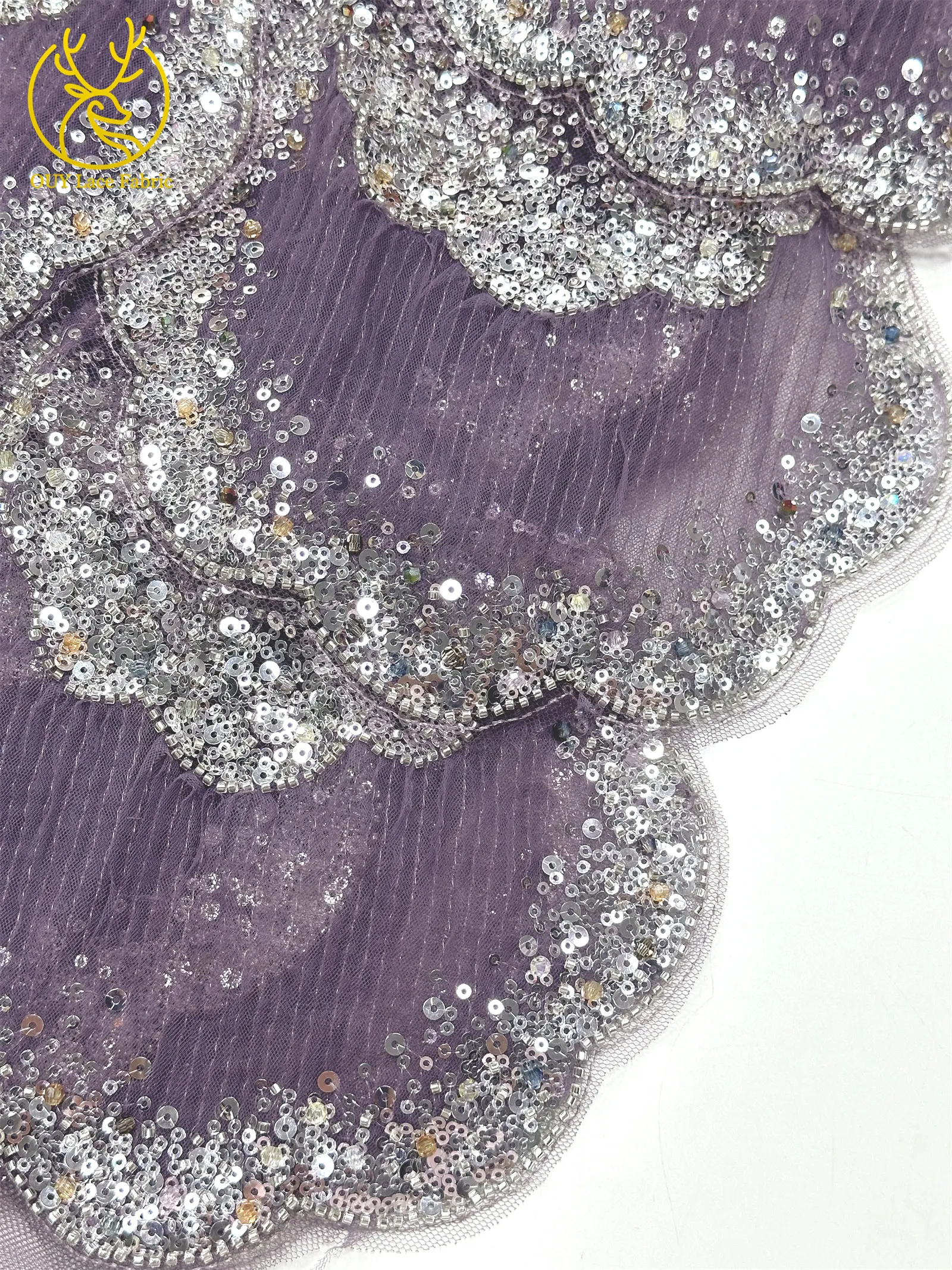 3D-Stickerei mit Pailletten und Perlen, marineblaue afrikanische Spitze, französischer Tüll, Netzspitze für Braut, Hochzeit, DIY, handgemachtes Nähen – Detail 29
