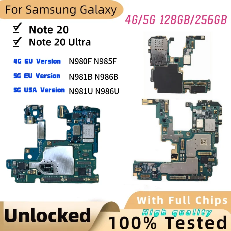 

EU/USA Version Motherboard For Samsung Galaxy Note 20 ultra 4G N980F N985F 5G N986B N986U N981U N981B Fully Unlocked Logic Board