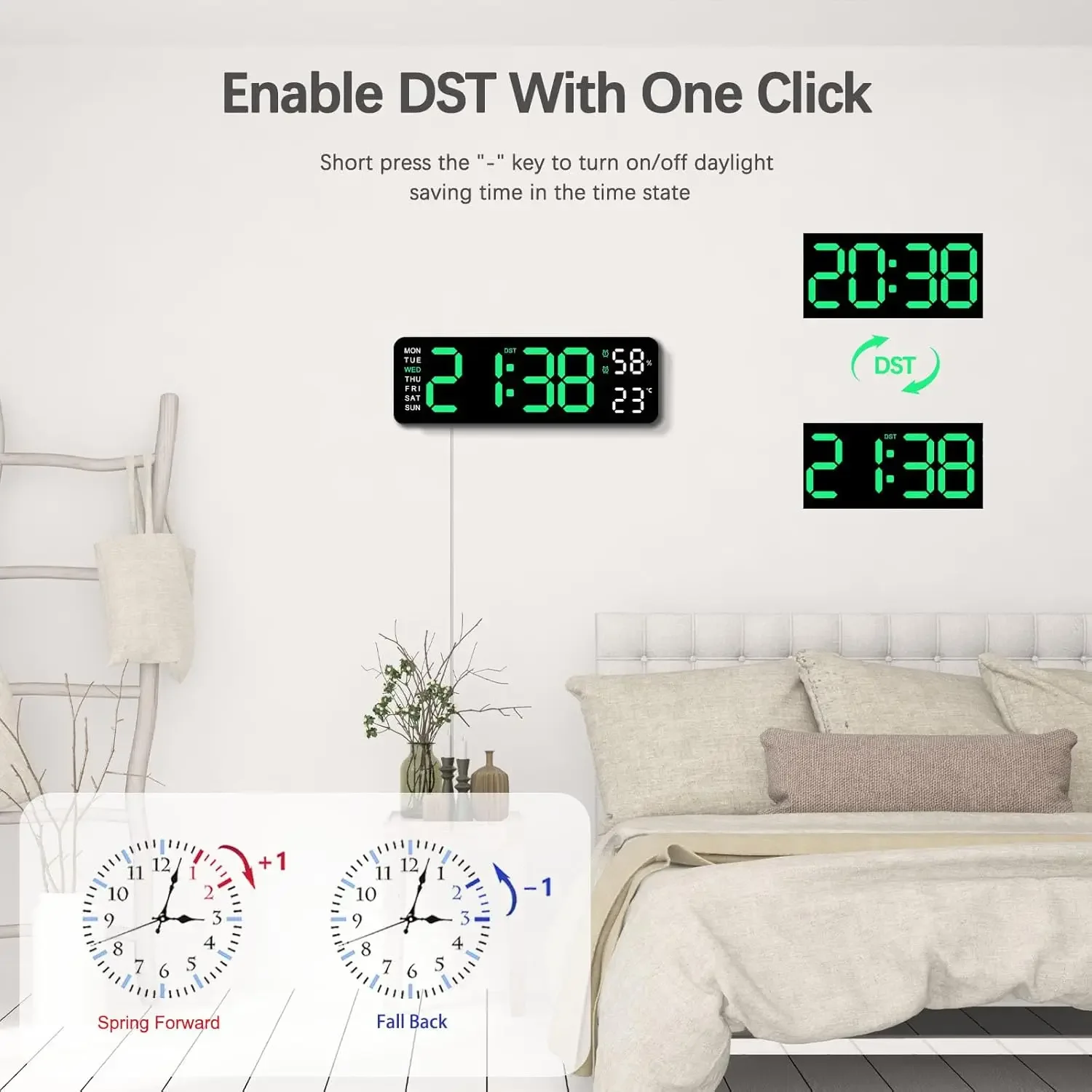 

12 Inch Smart Mute LED Electronic Night Alarm Wall Clock Modern Desk Clock Minimalist Thermometer Calendar Time Cube Home Decor