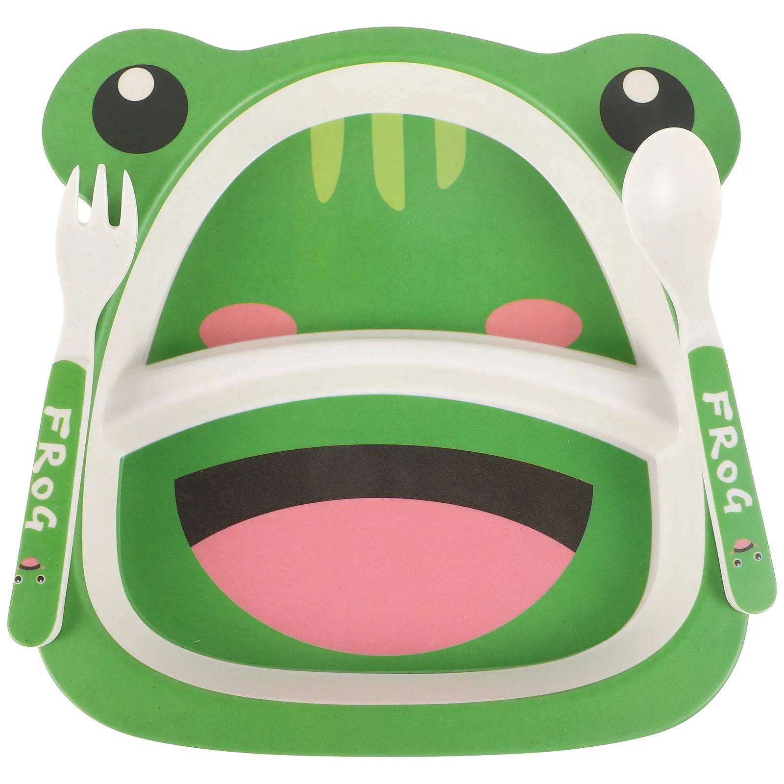 1Set Bamboo Fiber Kids Dining Set Frog Shaped Divided Plate Toddler Meal Prep Container Material Portion
