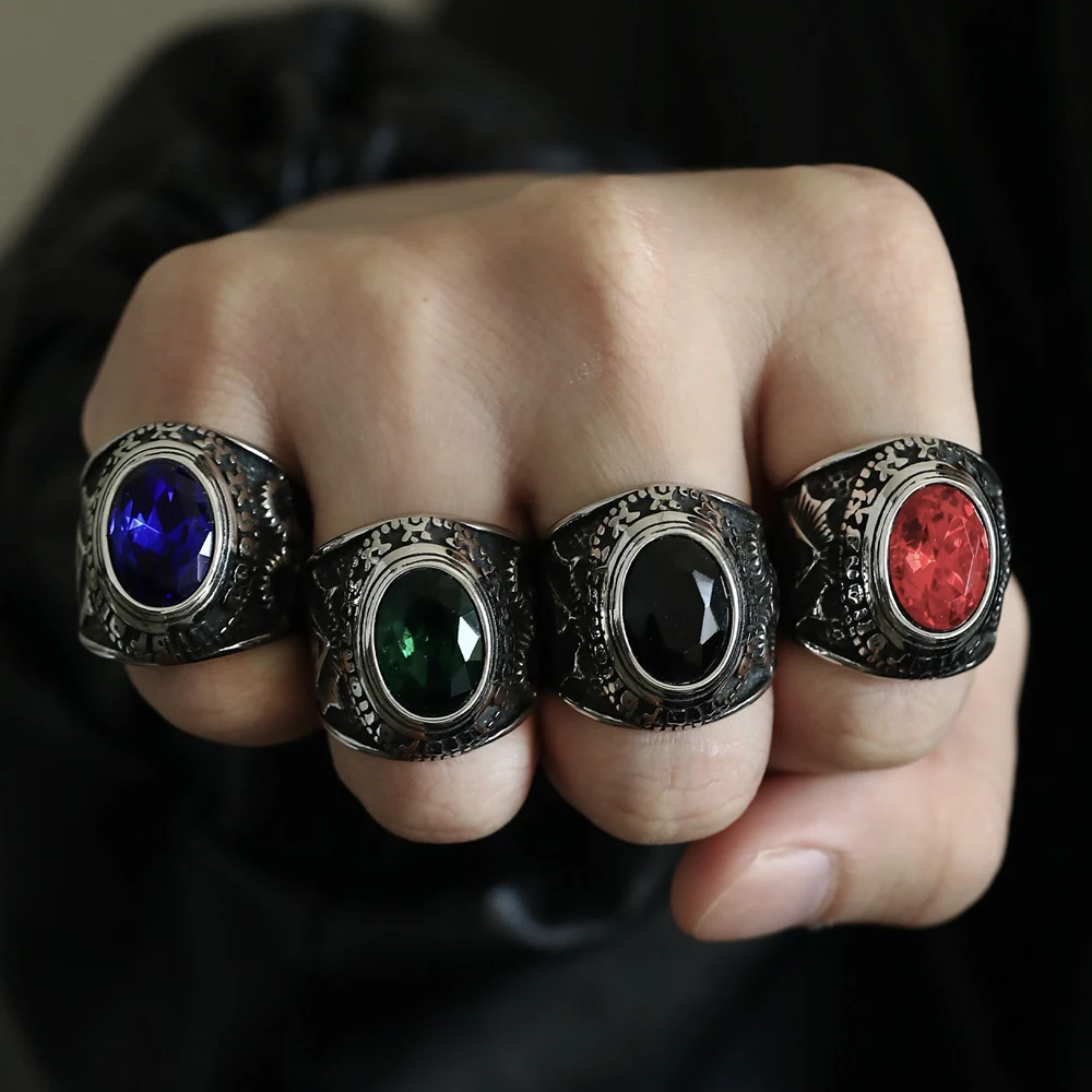 العصرية الشرير نمط كبير الأحجار الكريمة الخاتم خواتم للرجال موضة الفولاذ المقاوم للصدأ رام رئيس مجوهرات القوطي اكسسوارات