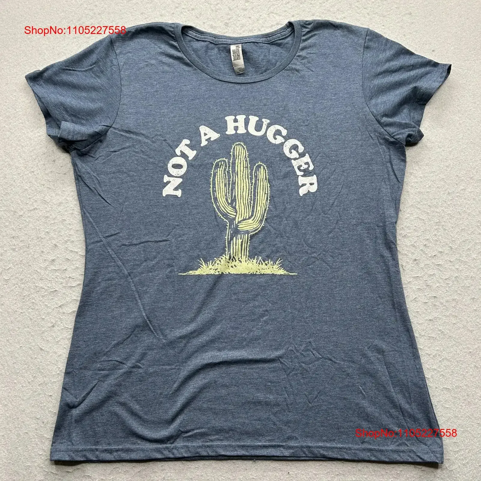 Instant Message Women Size XL Blue  T Shirt Not a Hugger vintage Washed Stylish Casual Breathable Stretched homme
