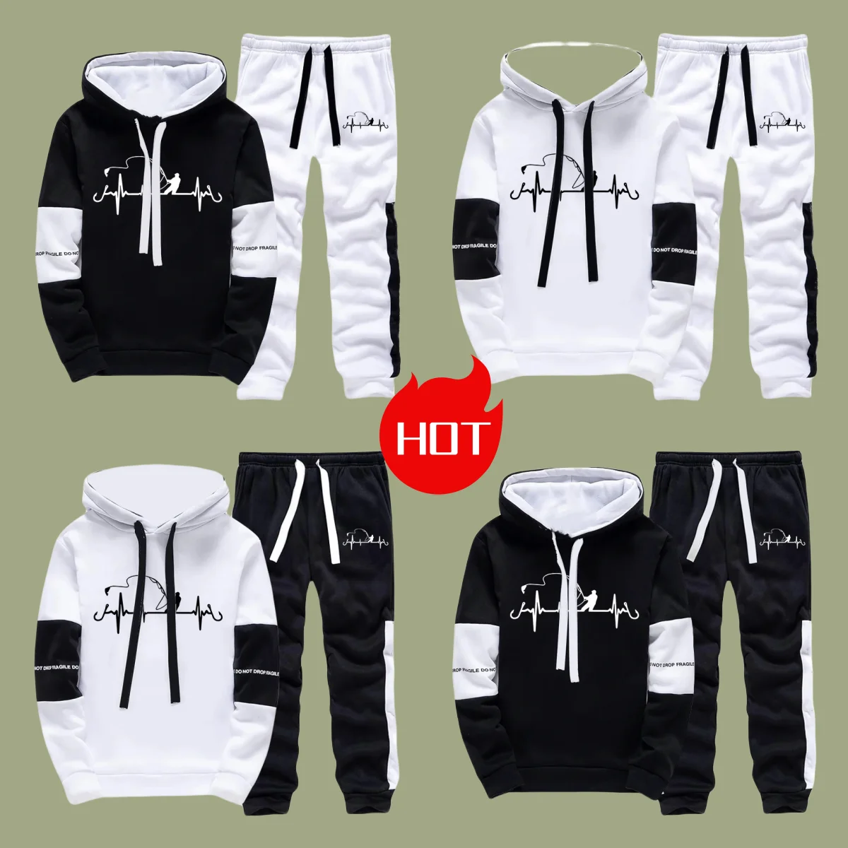 

Hot-selling Autumn and Winter High-quality Men's Casual Hoodie Set Black and White Printing Sports Comfortable Fashion Set