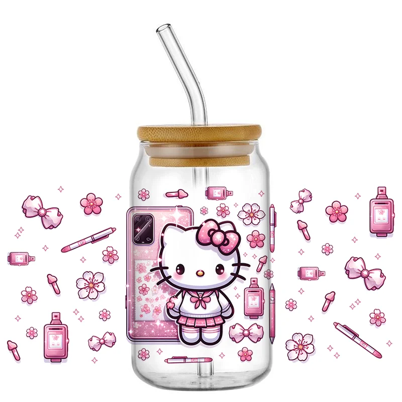 Hello Kitty Multiple designs Sticker 16OZ UV DTF Cup Wraps Transfers Stickers For 16oz Glass Libbey Waterproof DIY Labels