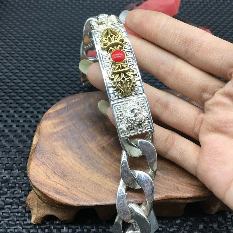 21cm Chinese Miao silver bracelet with silver falling Magic pestle bracelet gift