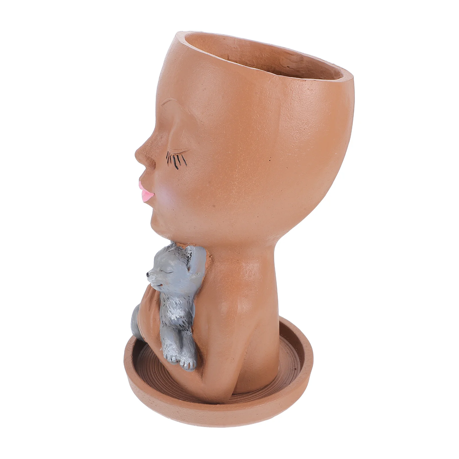 

Girl Face Flower Pot Resin Cat Hugging Succulent Planter Drainage Hole Tray Indoor Outdoor Decorative Plant Pot