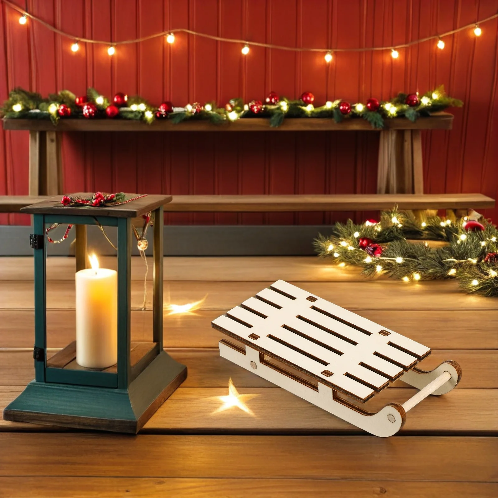 

Christmas Outdoor Sleigh Decorations Decorative Sleds for Tabletop Beige Craft Wood
