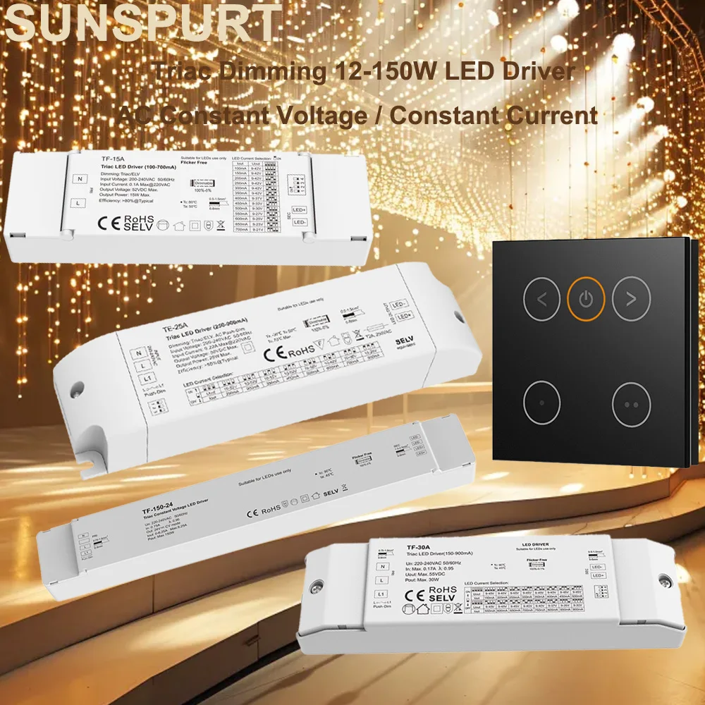 Fonte de Alimentação Dimmable Triac 150W 75W 40W DC12V24V Compatível com Dimmers Lutron e Leviton para Iluminação LED