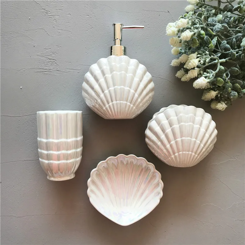 Ceramic Shell shape Bathroom Accessory   Washing Tools Bottle Mouthwash Cup Soap Toothbrush Holder Household Articles pf92021