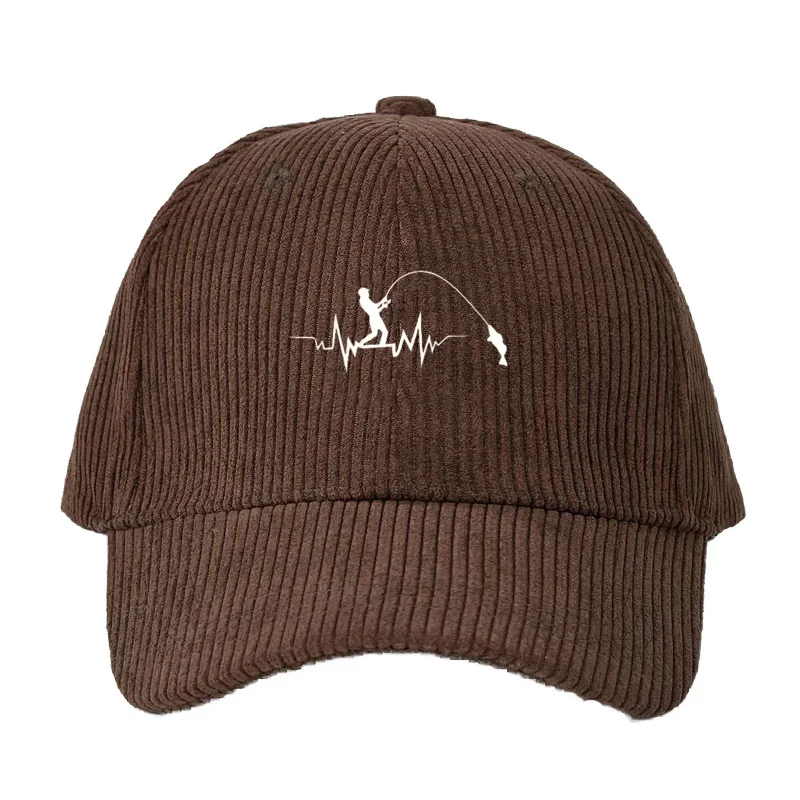Customize Corduroy Baseball Cap Men Women Fishing Theme Adjustable Dad Cap for Anglers Outdoor Sport Hat with Lure Hook Design