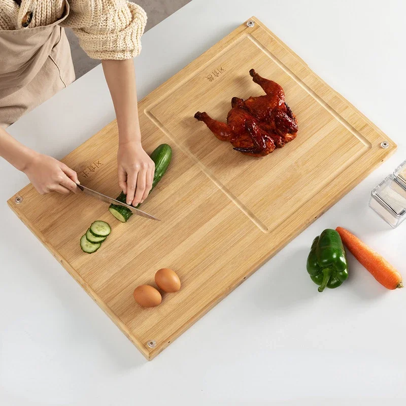 Multifunctional Chopping Board Large Bamboo Cutting Board Double-sided Available Bread Board Three-sided Edge Kitchen Boards