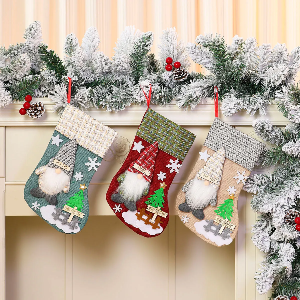 Christmas Stockings Large Capacity Christmas Ornament Sock Faceless Old Man Doll Three-dimensional Christmas Linen Socks - Image 2