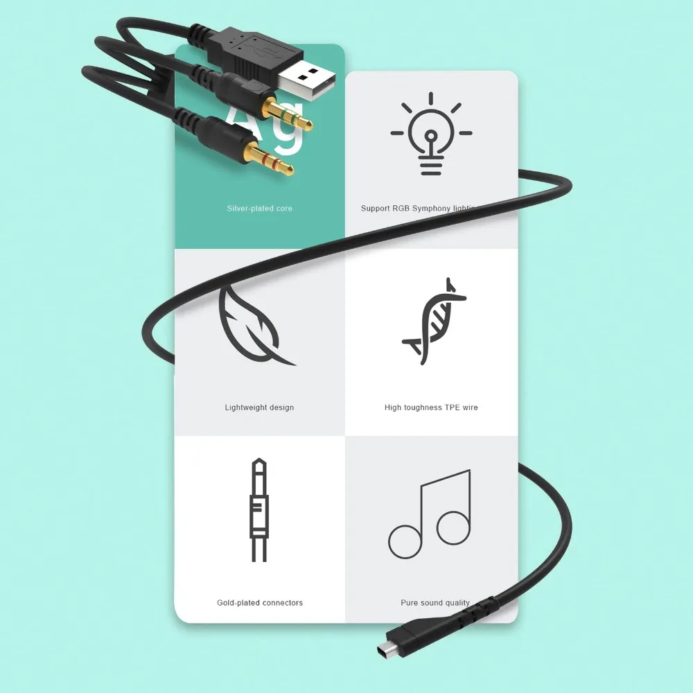 Запасной RGB-кабель OFC для ПК, USB, 3,5 мм, для беспроводных игровых гарнитур SteelSeries Arctis 3 5 7 9X Pro