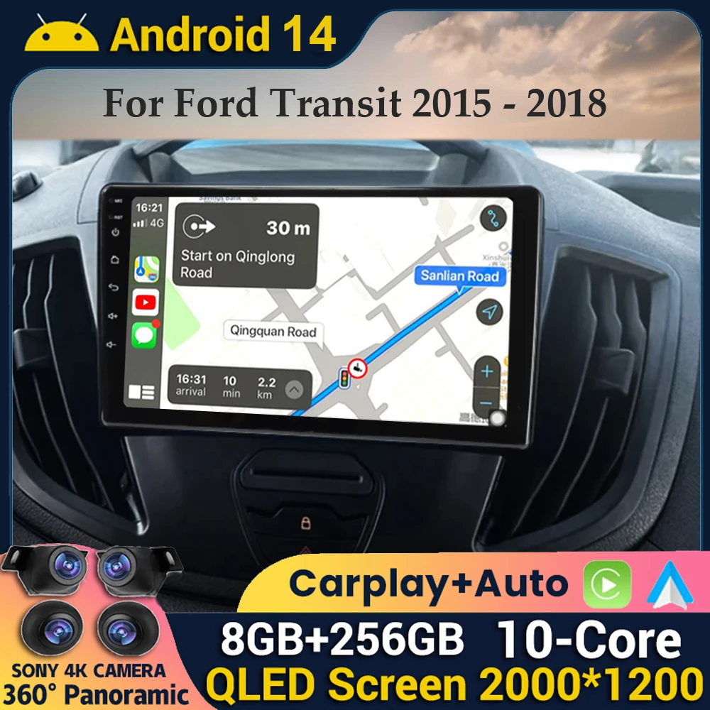 

Android 14 Wireless Carplay&Auto WIFI+4G For Ford Transit 2015 2016 2017 2018 Car Radio Multimedia Video Player GPS Stereo 2din