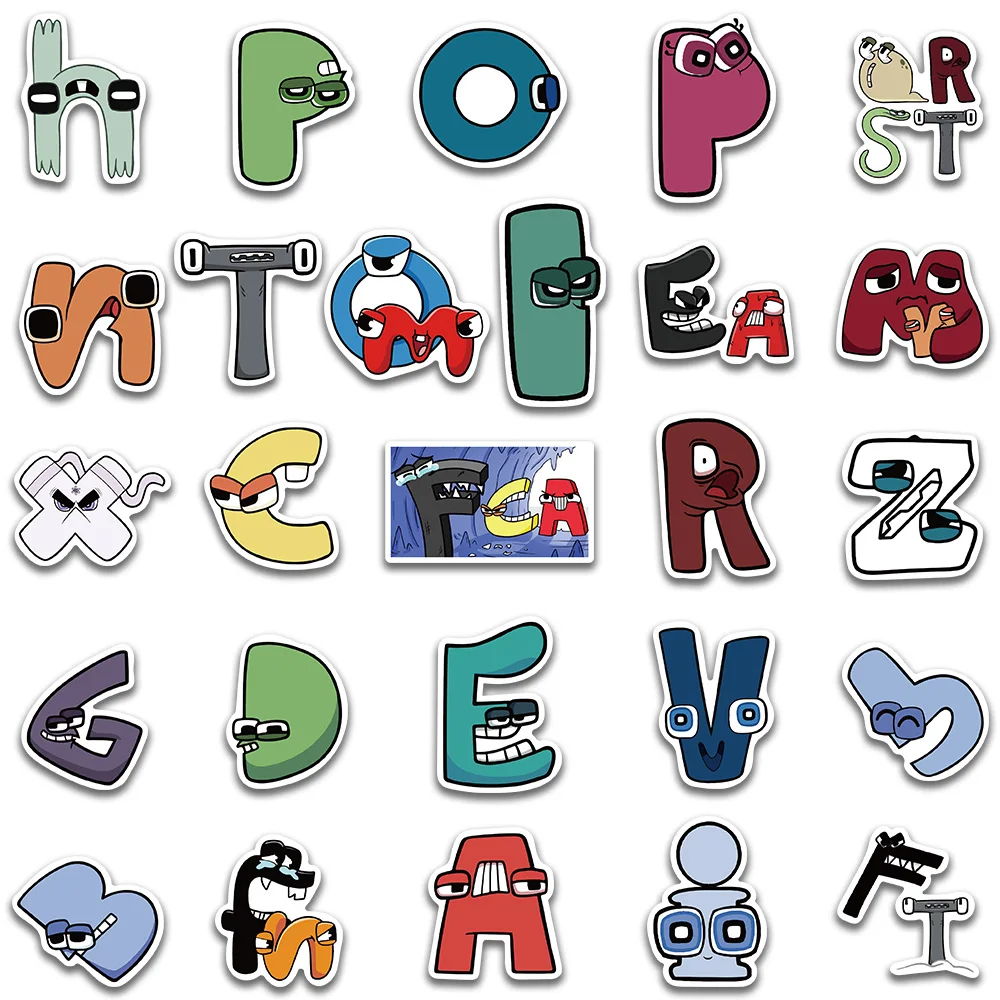 Autocollants alphabet de dessin animé pour enfants, décalcomanies drôles et mignonnes, jouets Kawaii, planche à roulettes, cahier, bagages,