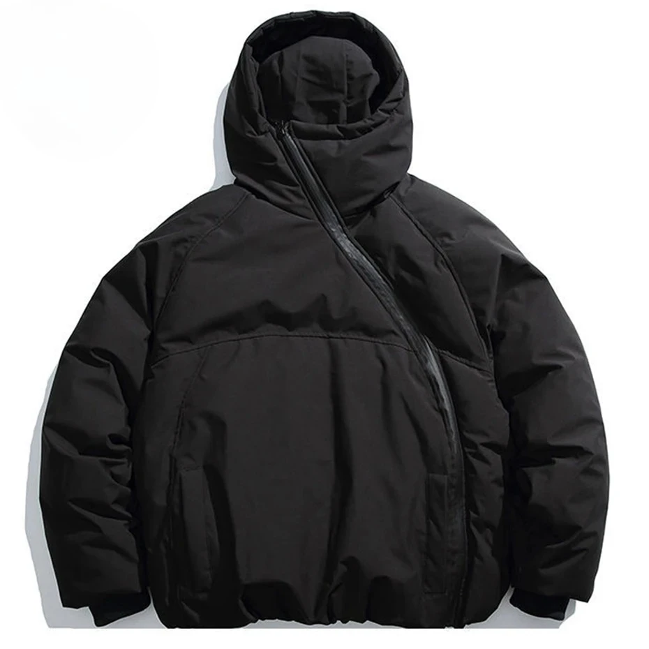 

2025 Winter Men New Jackets Diagonal Zipper Hooded Parkas Thicken Warm Coat Black Loose Casual Padded Jacket Outwear for Male