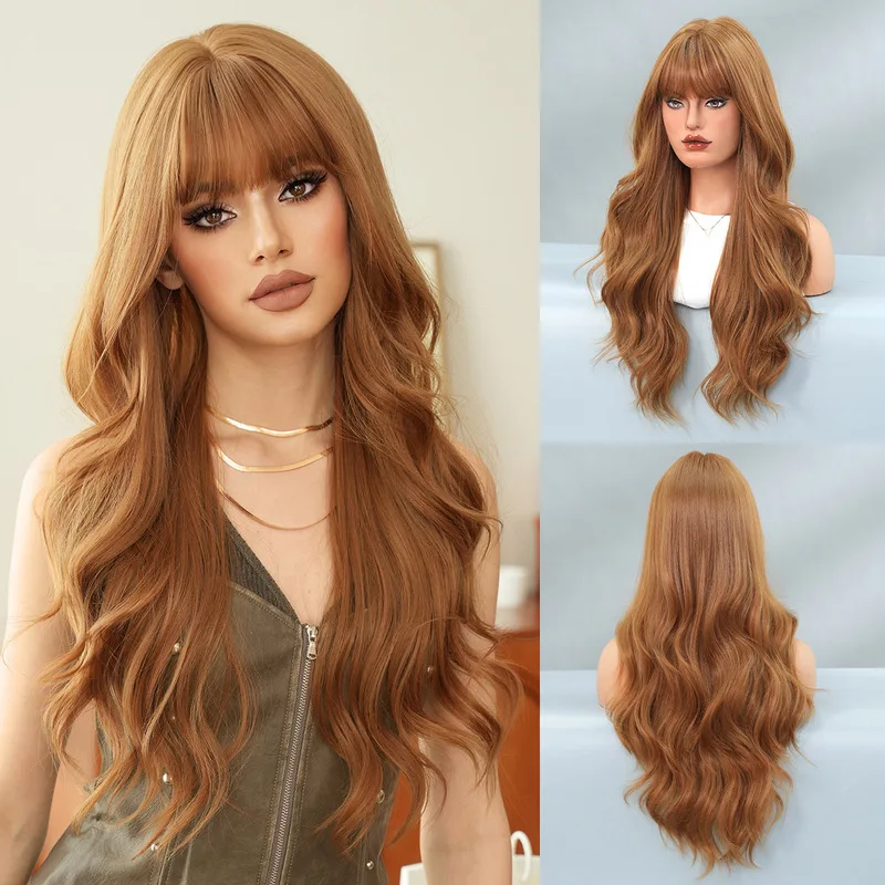 Women's Ginger Yellow Long Full , Export , Wavy Curly Hair, Daily Fluffy High-Quality Wig