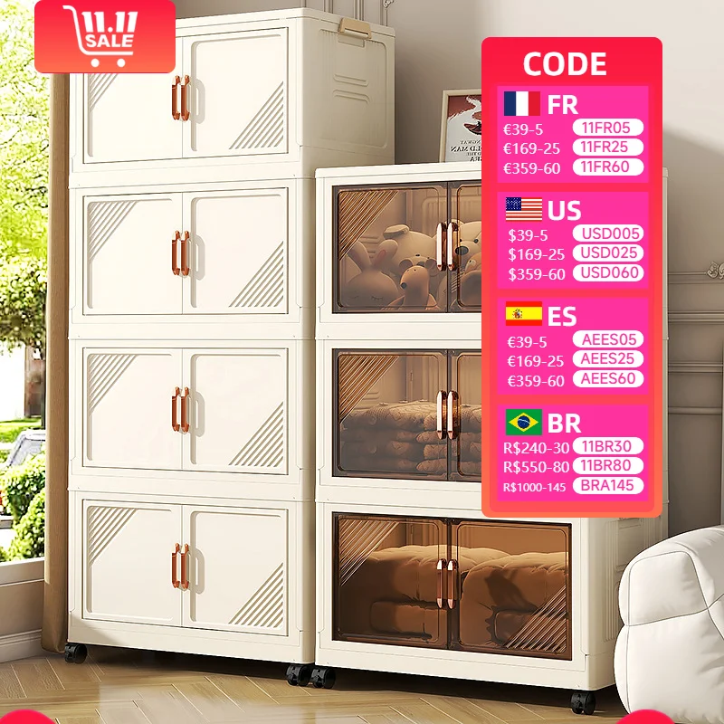 Installation-free folding storage box living room storage cabinet snack storage cabinet home bedroom clothing locker Wardrobe