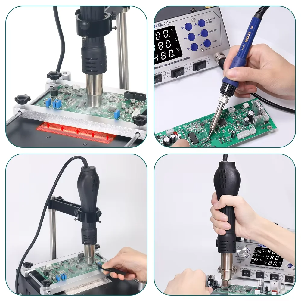 

YIHUA 853AAA+ Soldering Rework Station Programmable Temp Airflow Settings for PCB Repair