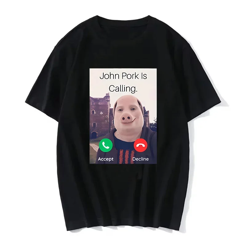 2026 Funny John Pork Is Calling Answer Call Phone Tee Shirt for Women Pig Tops Tshirt Gothic Hip Hop T-shirt Streetwear Clothes