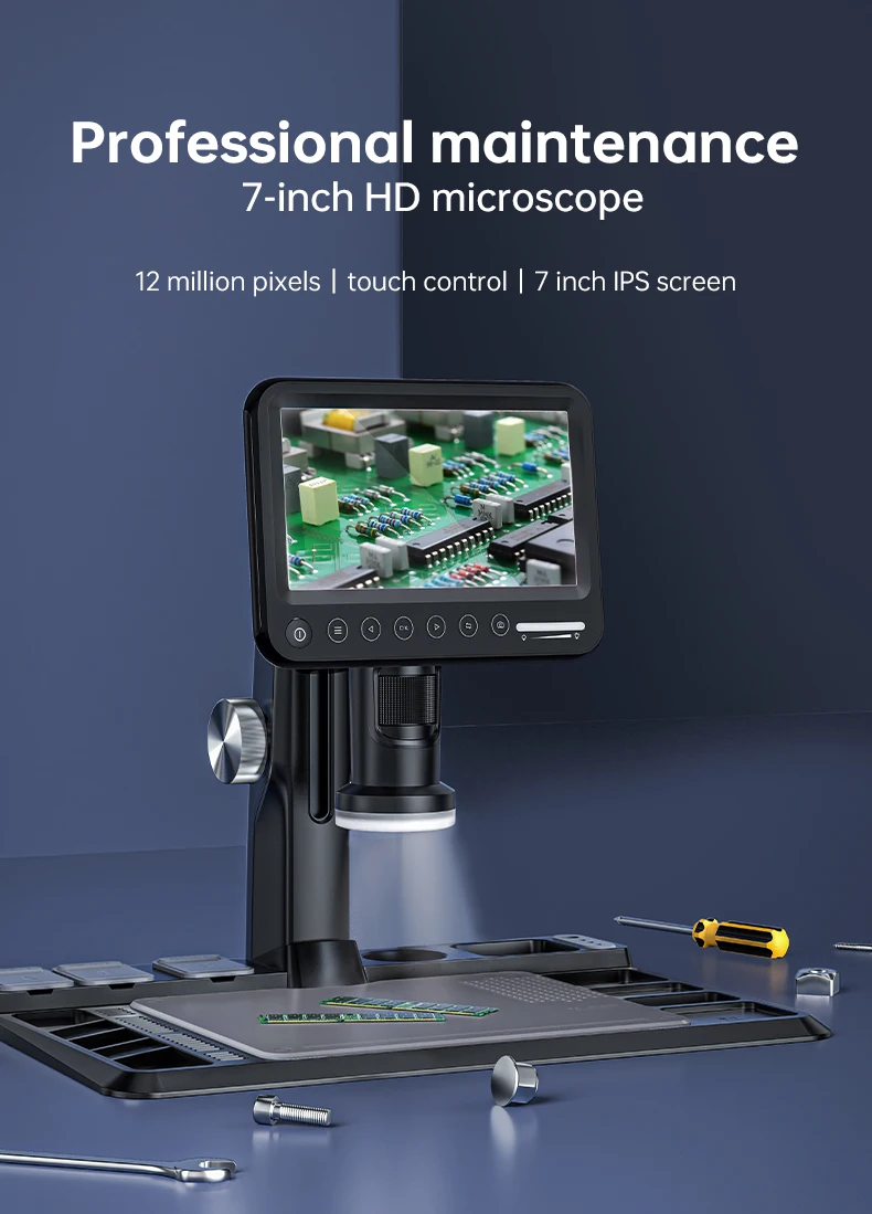 318 7 Inch Digital Microscope 1600X Coin Magnifier With Wired Remote Soldering Microscope 12MP Camera Sensor