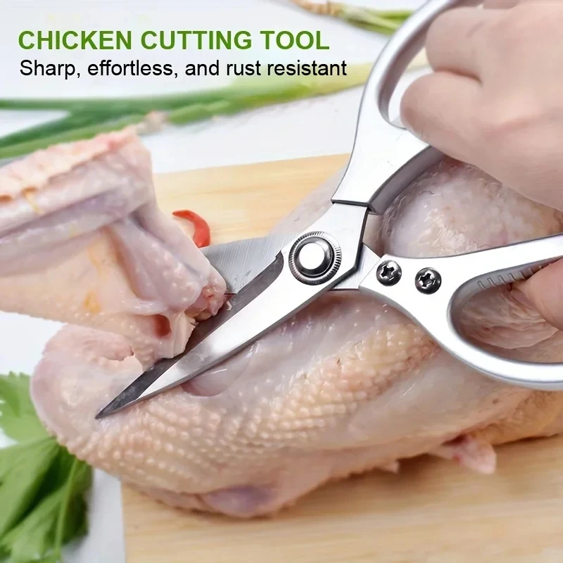 قطعة واحدة من مقصات المطبخ المصنوعة من الفولاذ المقاوم للصدأ متعددة الأغراض - مقص دواجن عالي التحمل مع قبضة مريحة من سبائك الألومنيوم للطعام قبل