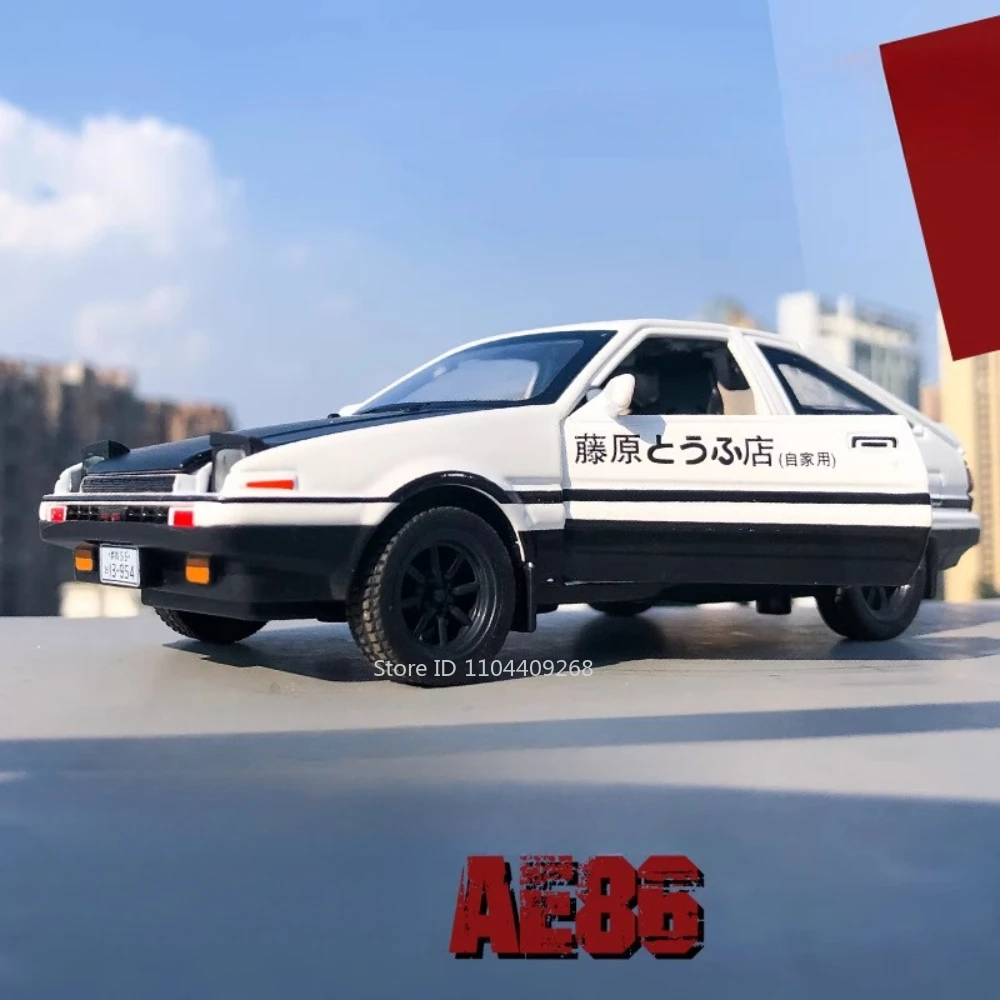 1:32 Initial D AE86 Crown Kluger Car Model Toy Metal Diecast Rubber Tires Pull Back Music Light Vehicles Toys Gifts For Kids Boy