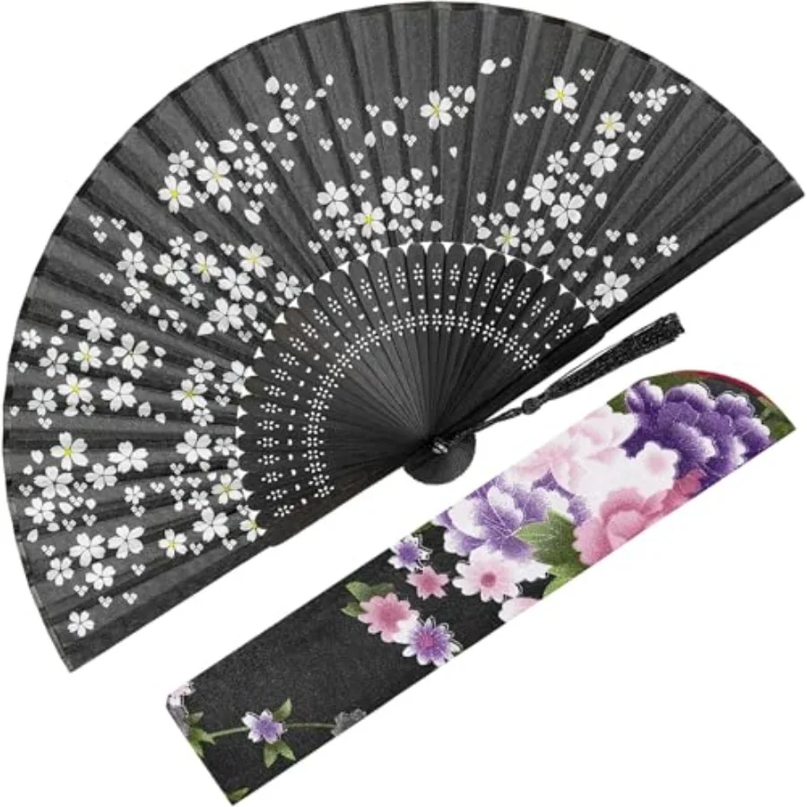 

Hand Fan Foldable for Women, Folding Chinese Japanese Vintage Bamboo Silk Fan for Dance Music Festival Gift