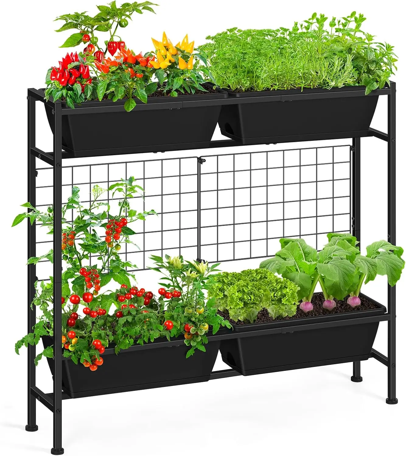 Raised Garden Bed & Planter Box, 32", Black, with Legs, with Trellis