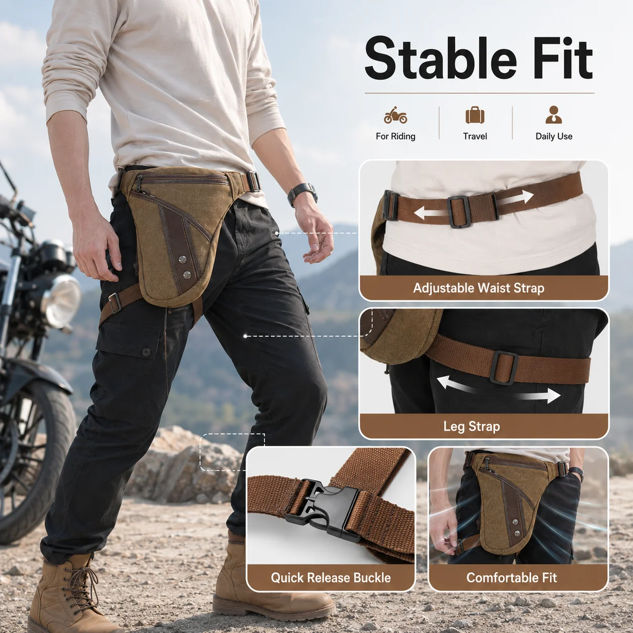 Men Canvas Drop Leg Bag Military Motorcycle Waist Fanny Pack Multi-purpose Crossbody Hip Bum Shoulder Bag - view 4