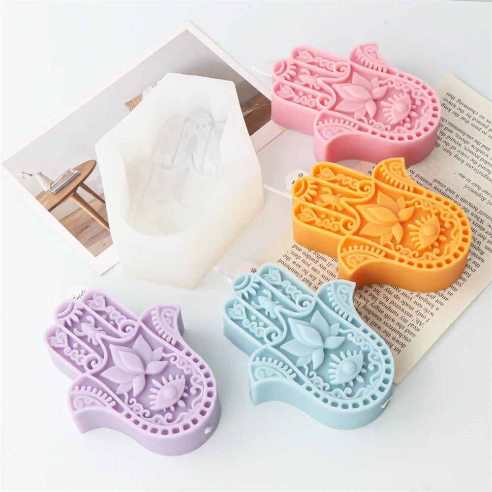 Lotus in the Palm Silicone Candle Mold Fatima Mascot Lucky Hand Shaped Silicone Mould For Soap Resin Candle Making Supplies Tool