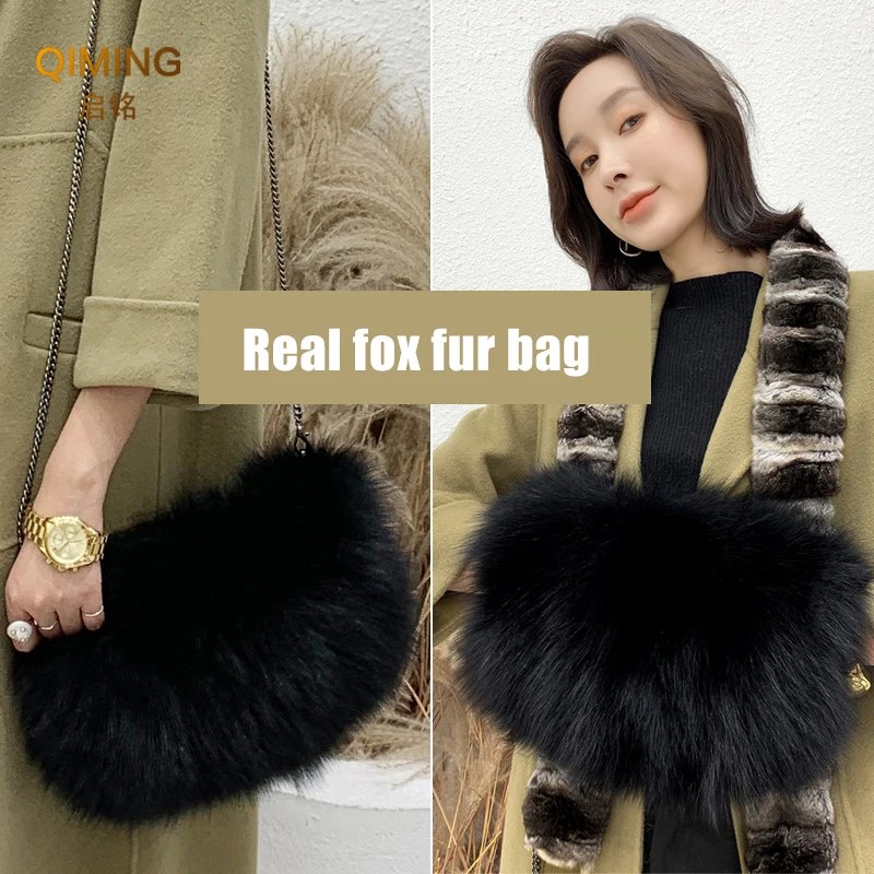 Fashion Designer Purse Real Fox Fur Bag Women Winter Chain Shoulder Bag purses and handbags Luxury Fur Handbag Large Clutch Bag